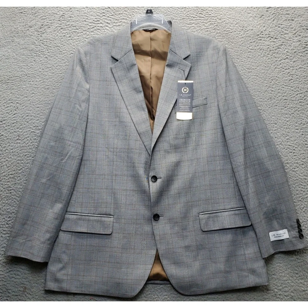 J.M. Haggar Blazer Jacket Men 48L Multi Plaid Lined Tailored-Fit Single Breasted